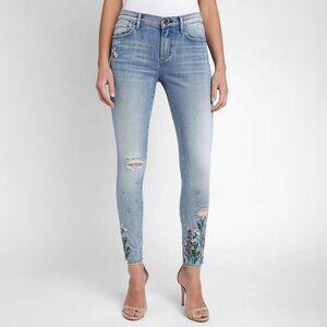 Driftwood Embroidered Strawberry Floral Light Wash Jean